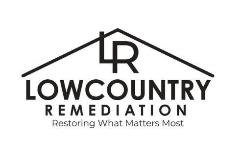 The logo for Lowcountry Remediation, featuring a black outline of a house roof above the letters 