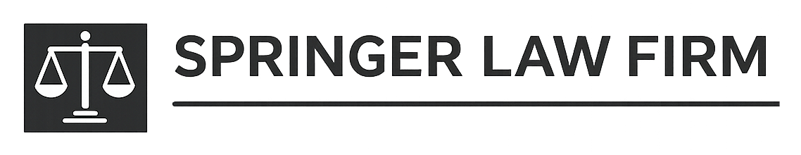 Springer Law Firm logo with scales icon and bold black text on white background