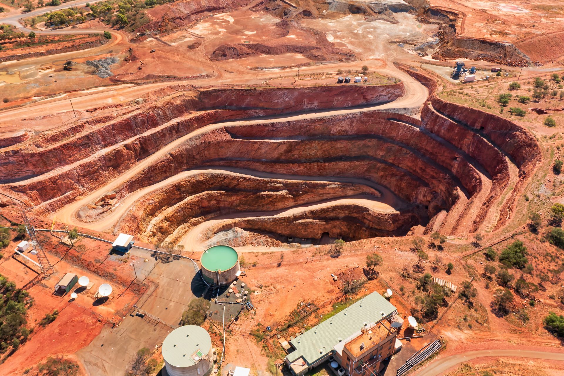 Aerial view of an open pit mining site