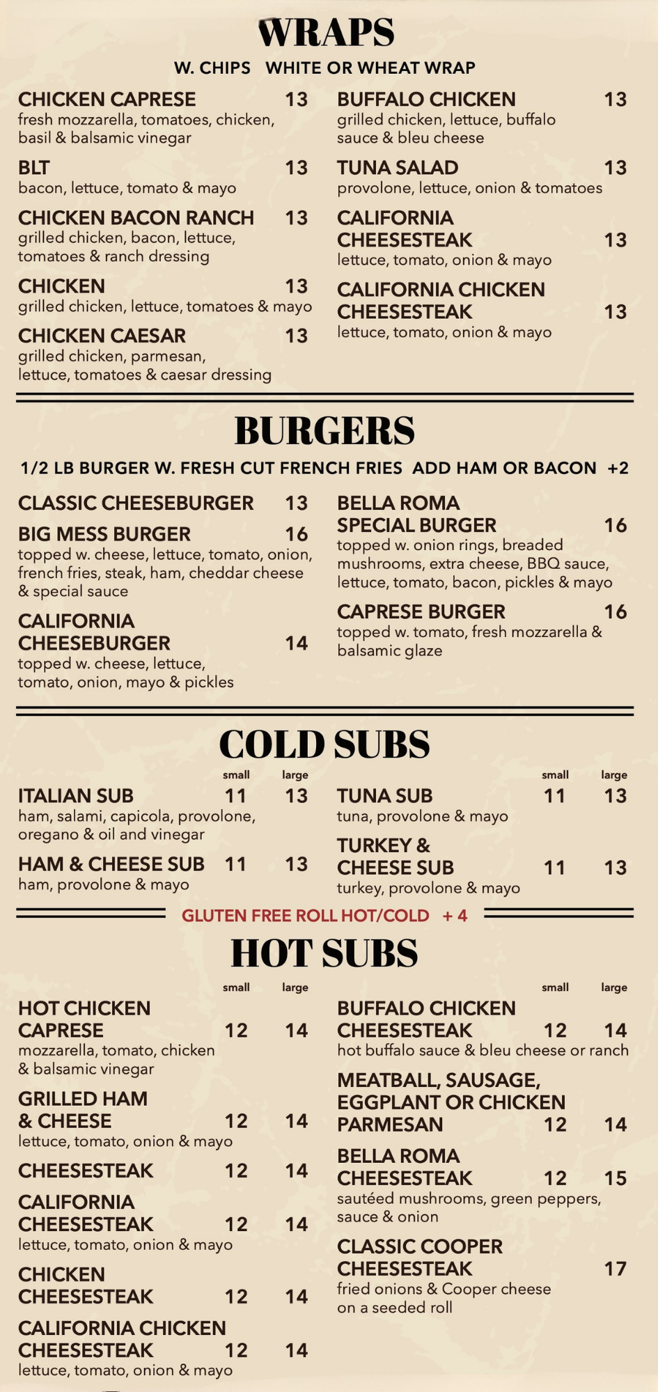 A menu for a restaurant called gourmet pizza