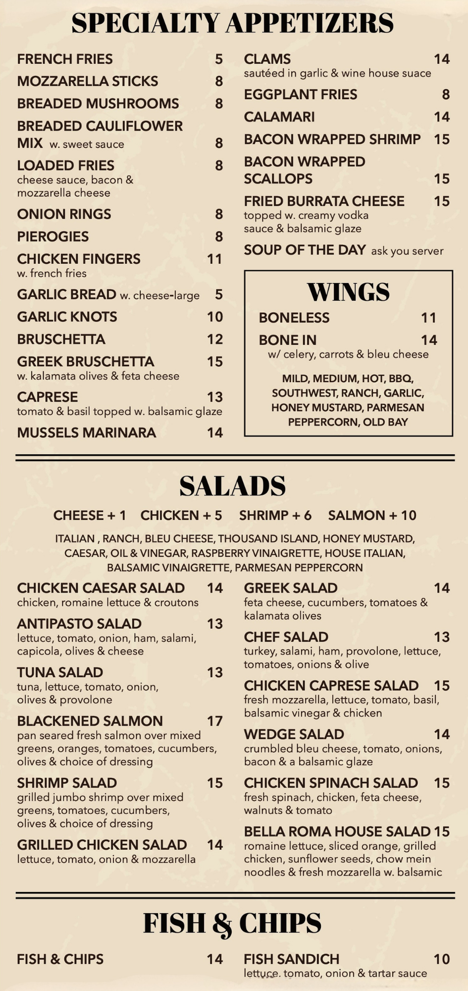 A menu for a restaurant shows wraps , burgers , and hot subs.