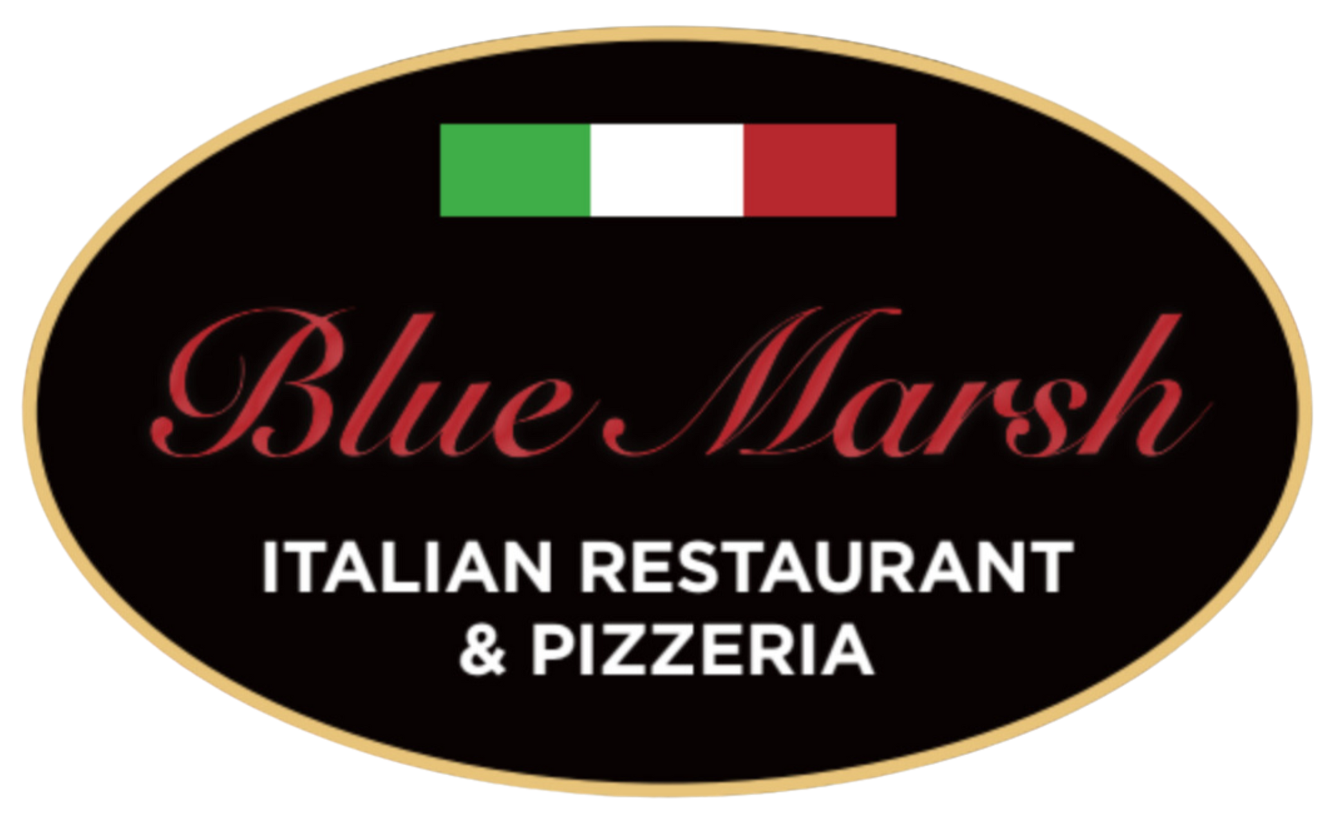 The logo for blue marsh italian restaurant and pizzeria