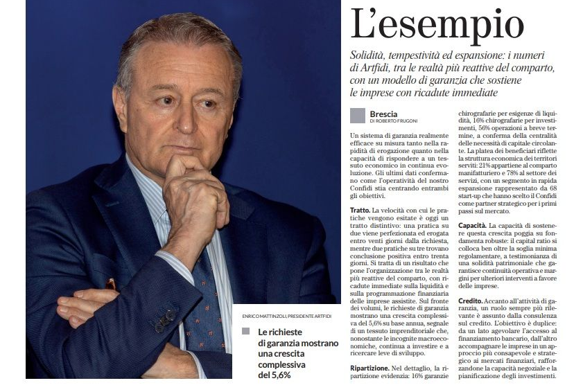 Figura a otto bianca sovrapposta su sfondo blu scuro.