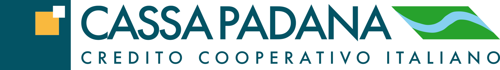 Logo della Cassa Padana, istituto di credito cooperativo italiano; sfondo verde acqua, testo bianco