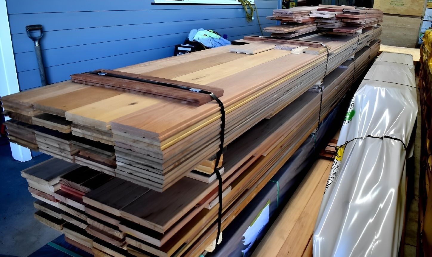 Stacked Wooden Boards And Planks Secured With Straps