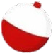 Red and white striped beach ball with a glossy surface, cropped close-up