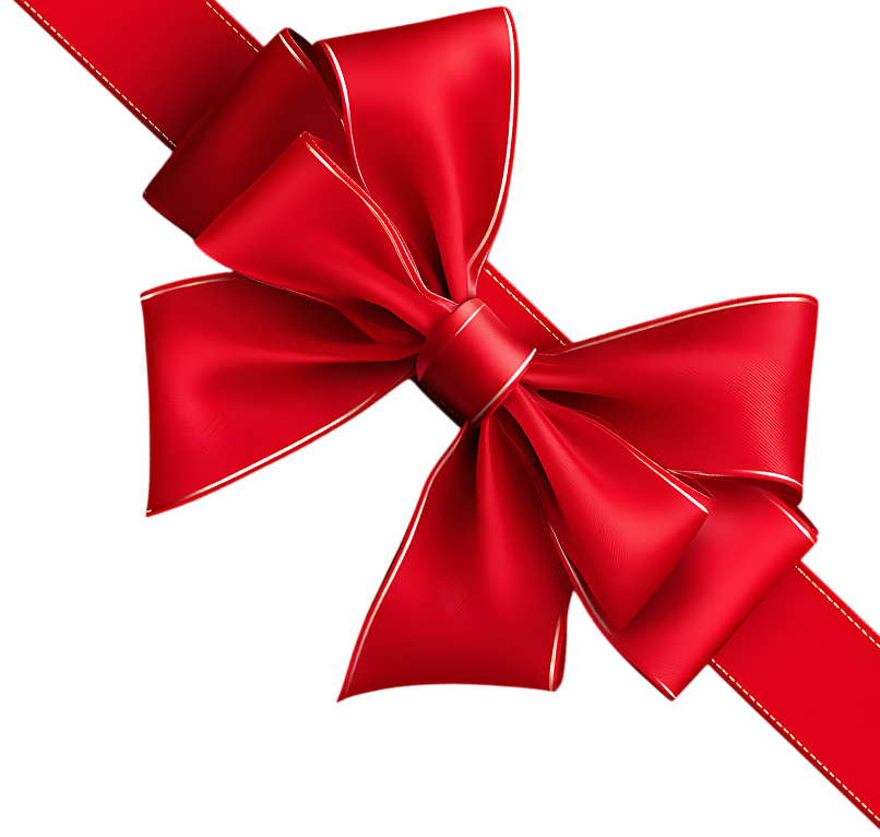A red bow is tied to a red ribbon on a white background