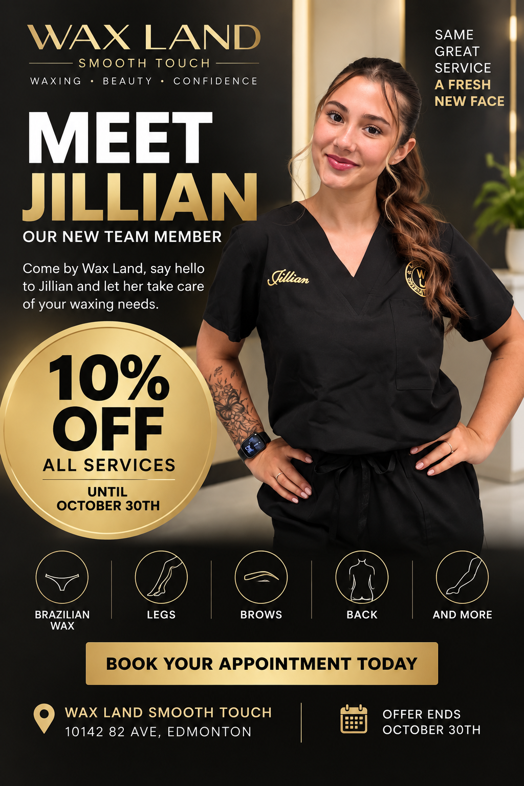 Wax Land promo featuring Julia, new team member, with 10% off all services and booking details Wax Land promo featuring Julia, new team member, with 10% off all services and booking details