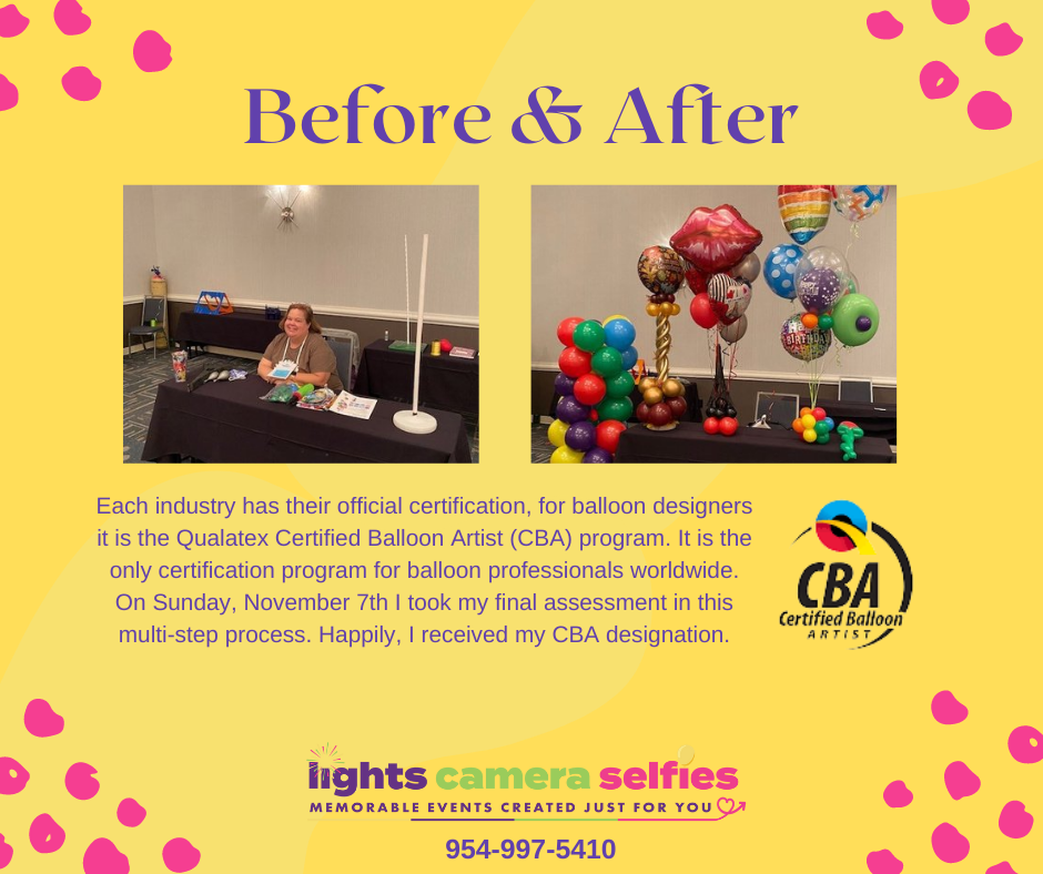 photo of Lenor before the assessment and her completed balloon work.