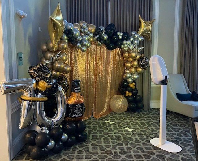 Gold, Black, Silver and star Birthday Balloon Arch