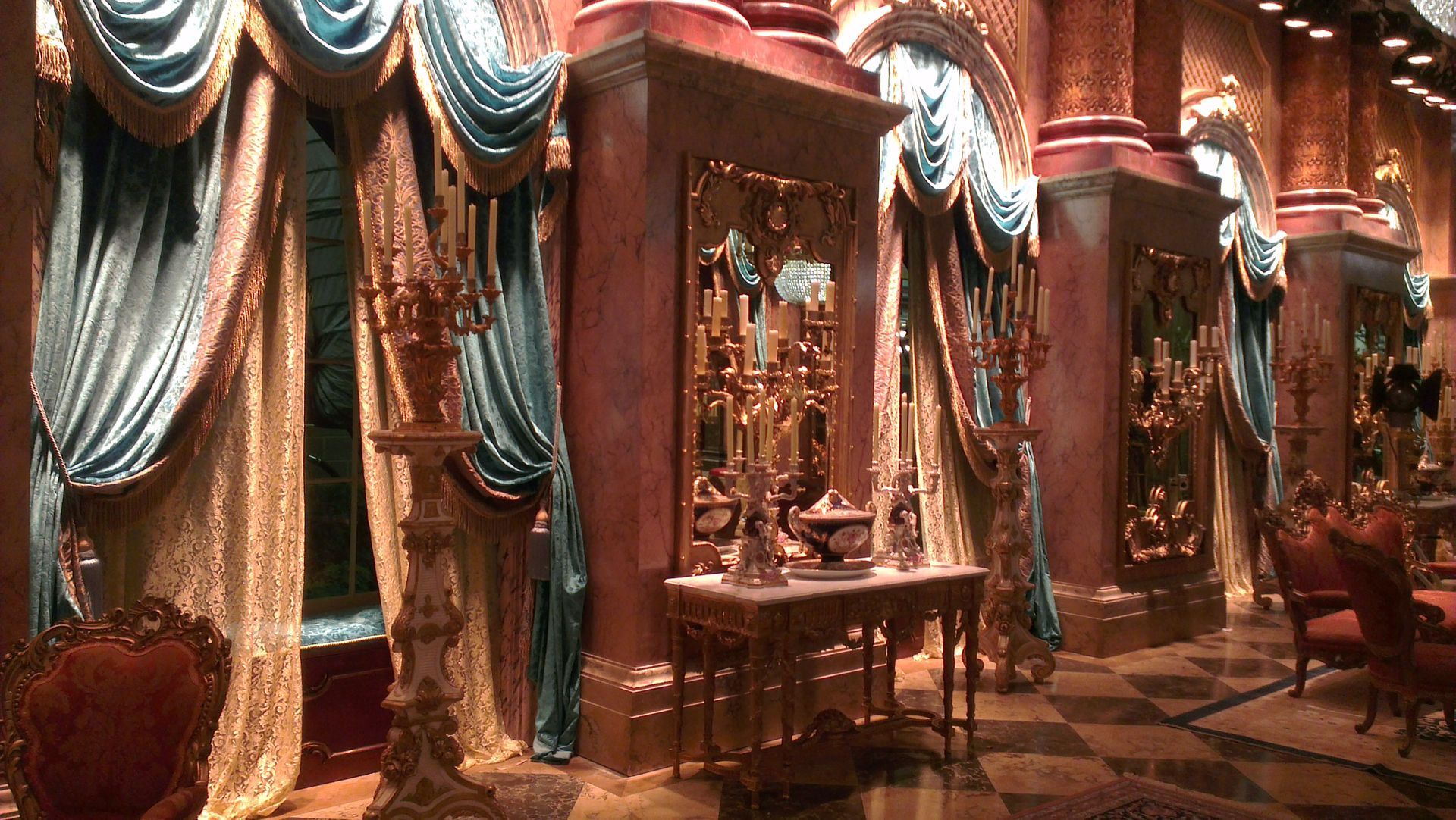Archway with luxurious swagged curtains from the film Cinderella.
