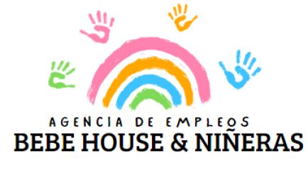 Logo for “Agencia de Empleos Bebe House & Niñeras” with colorful rainbow and handprints