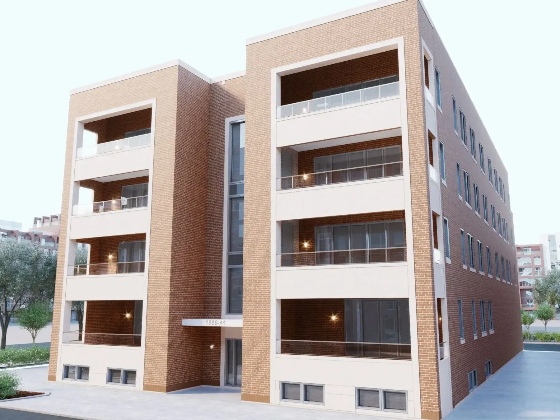 A large brick building with a lot of windows and balconies.