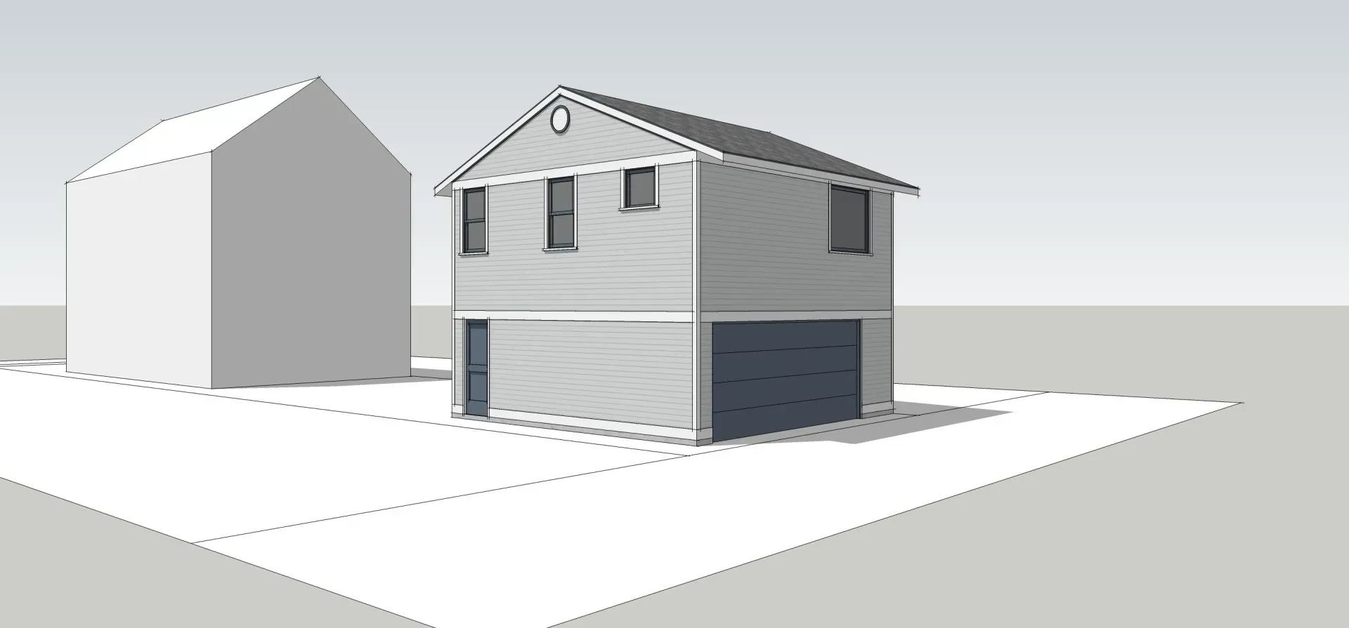 A 3d model of a house with a garage