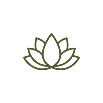 Minimalist green lotus outline icon on a white background