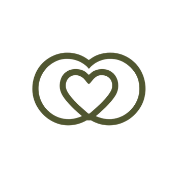 Interlocking olive-green heart outlines on a white background