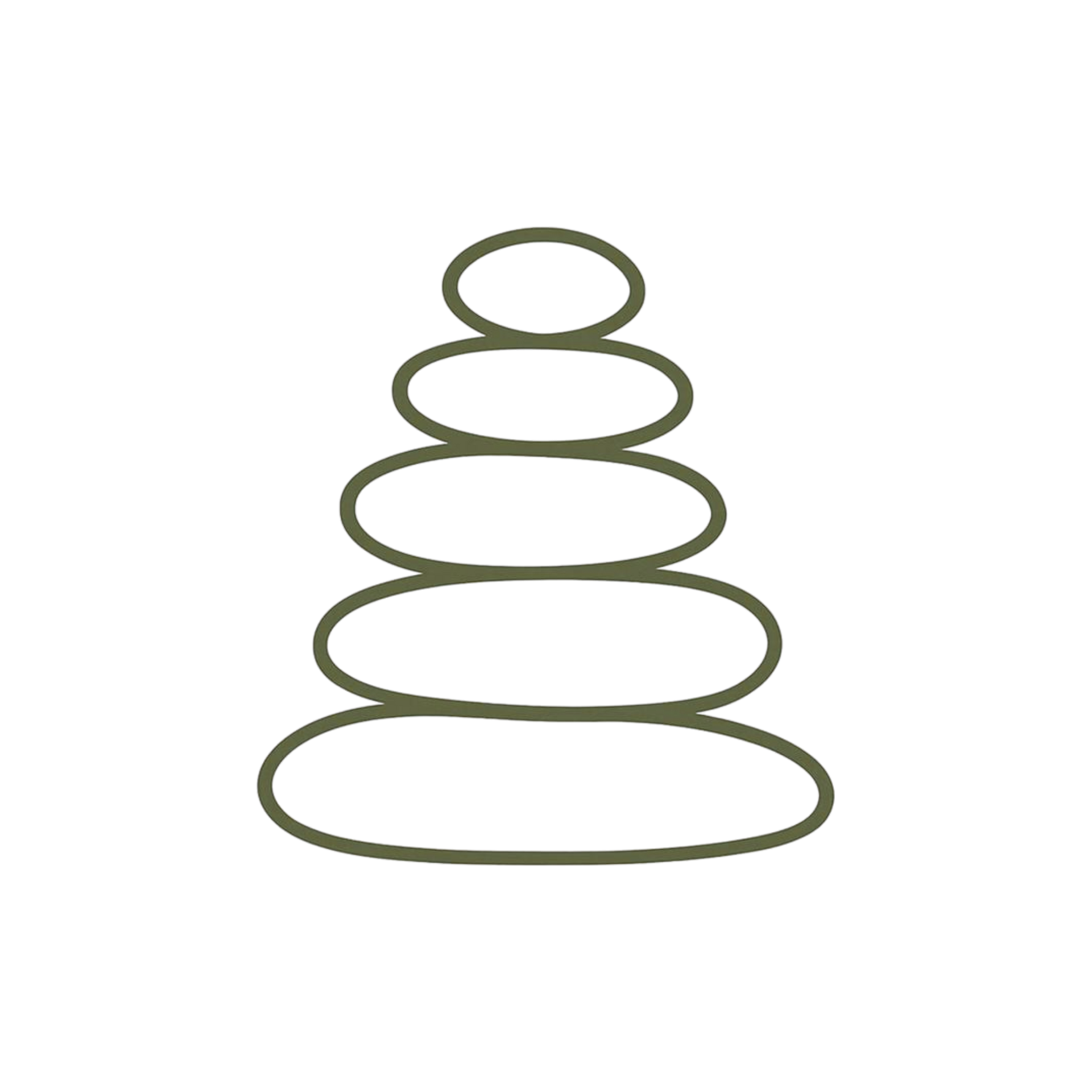 Simple stacked oval line icon in olive green, resembling a tower or layered stones
