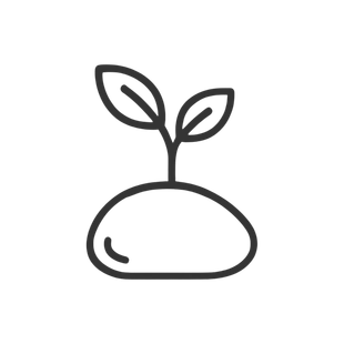Simple black line icon of a sprouting plant growing from a rounded rock