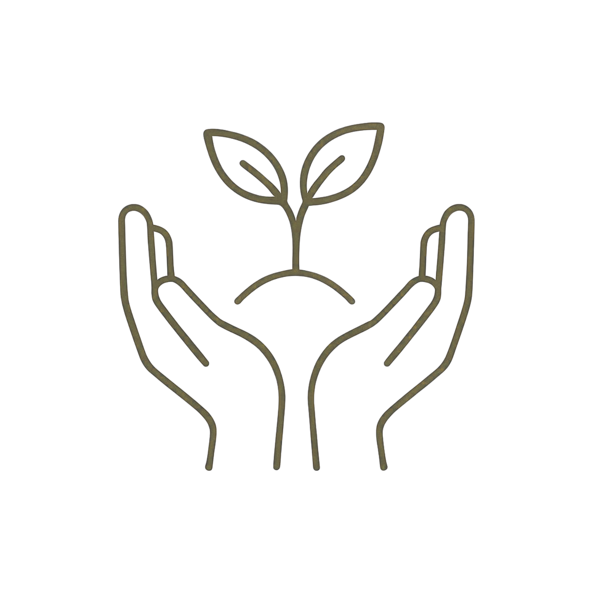 Simple black line icon of a sprouting plant growing from a rounded rock