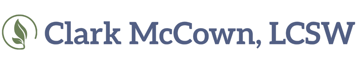 Clark McCown, LCSW logo with green leaf icon and blue text