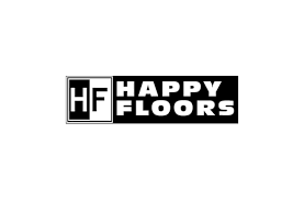 Happy Floors logo with white HF letters in a black square