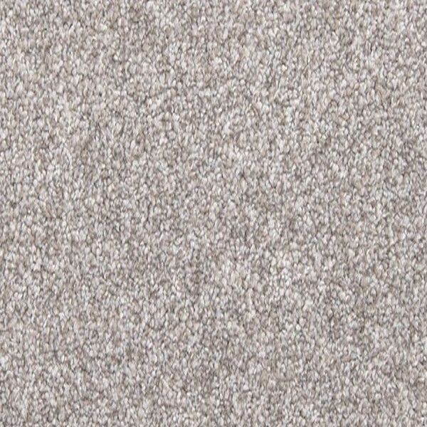 Close-up of light gray textured carpet with a speckled pattern