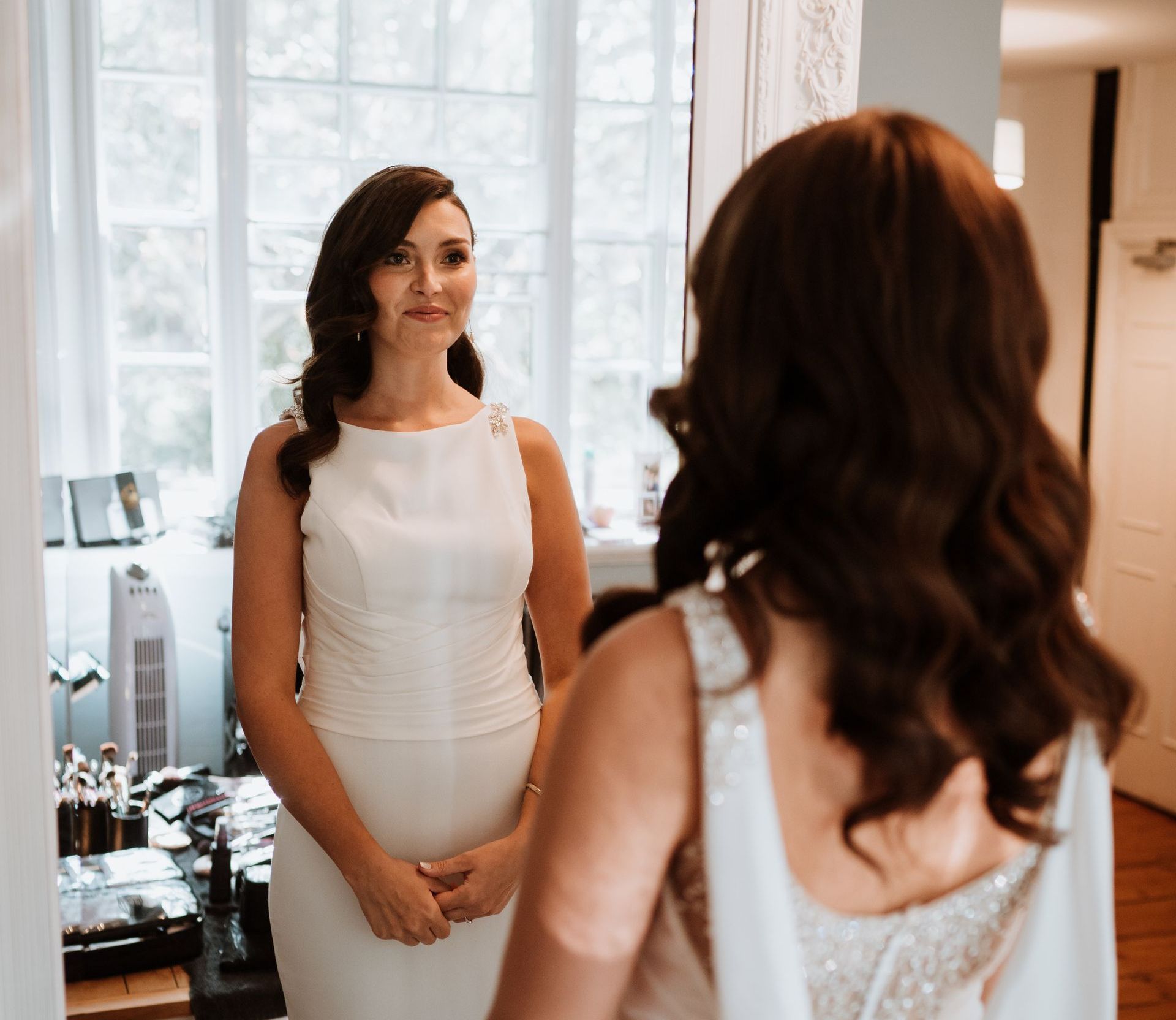 The bride getting ready in the hotel's pamper room