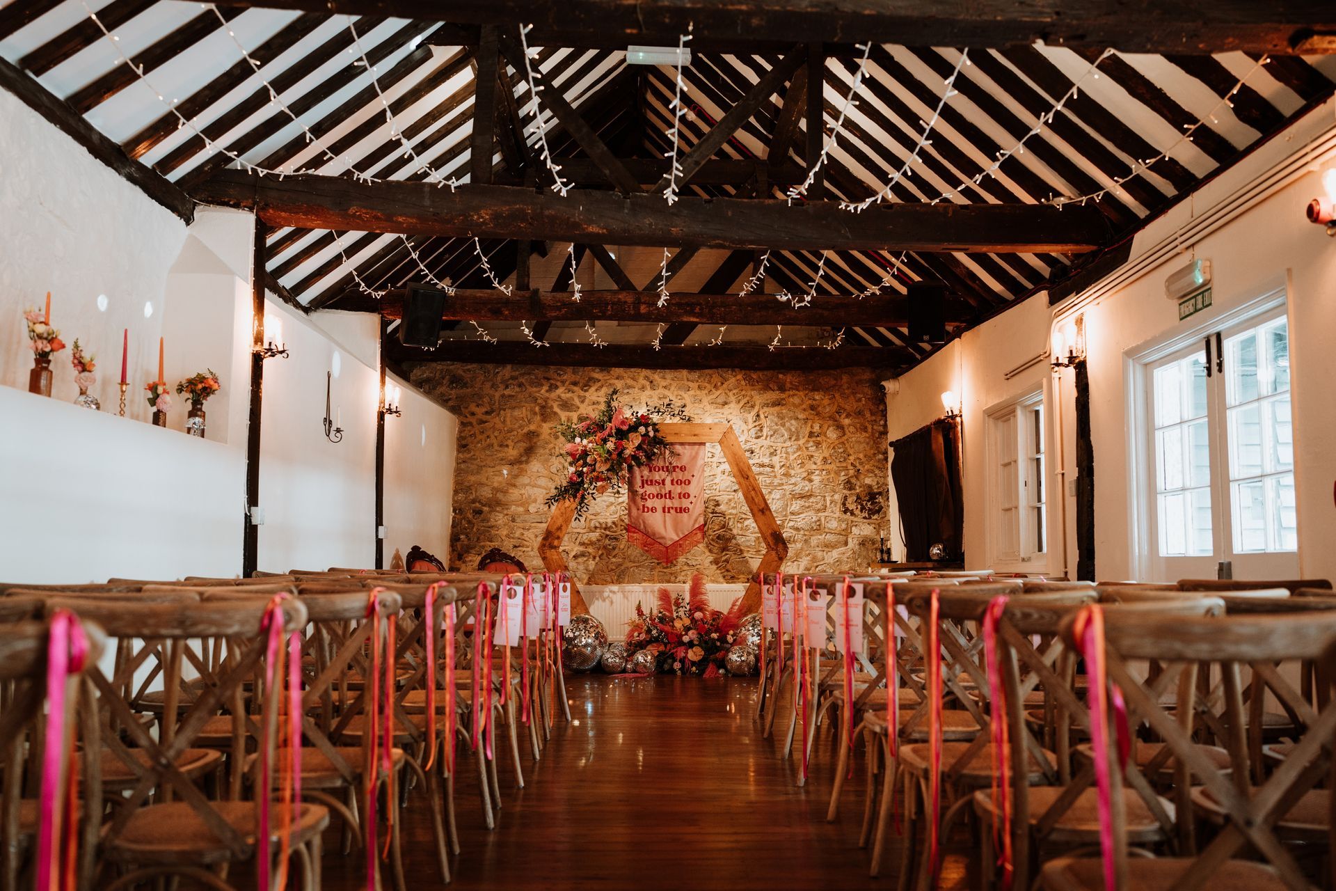 A fun, brightly decorated ceremony in The Buttery