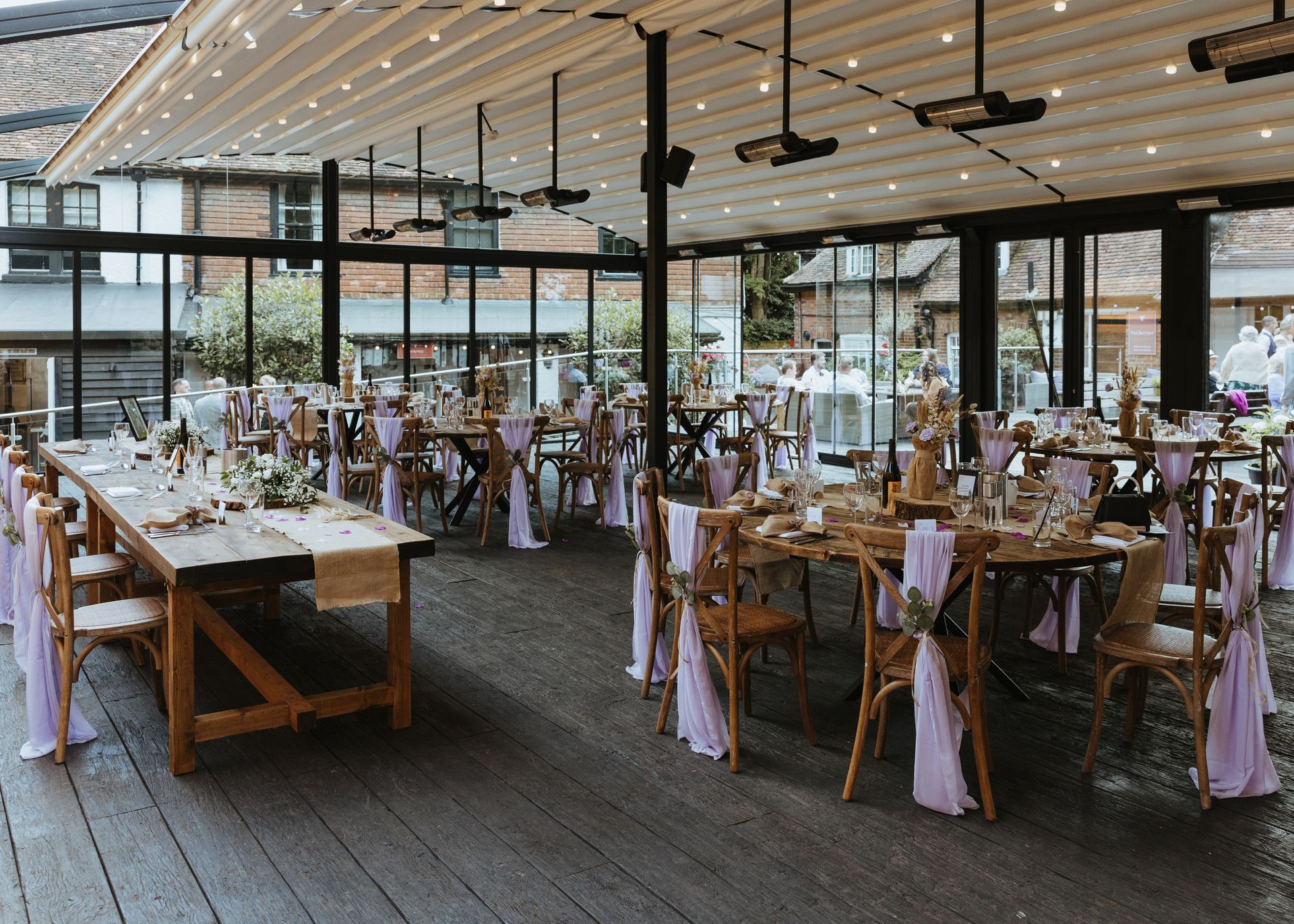 The Glasshouse decorated with a beautiful purple theme