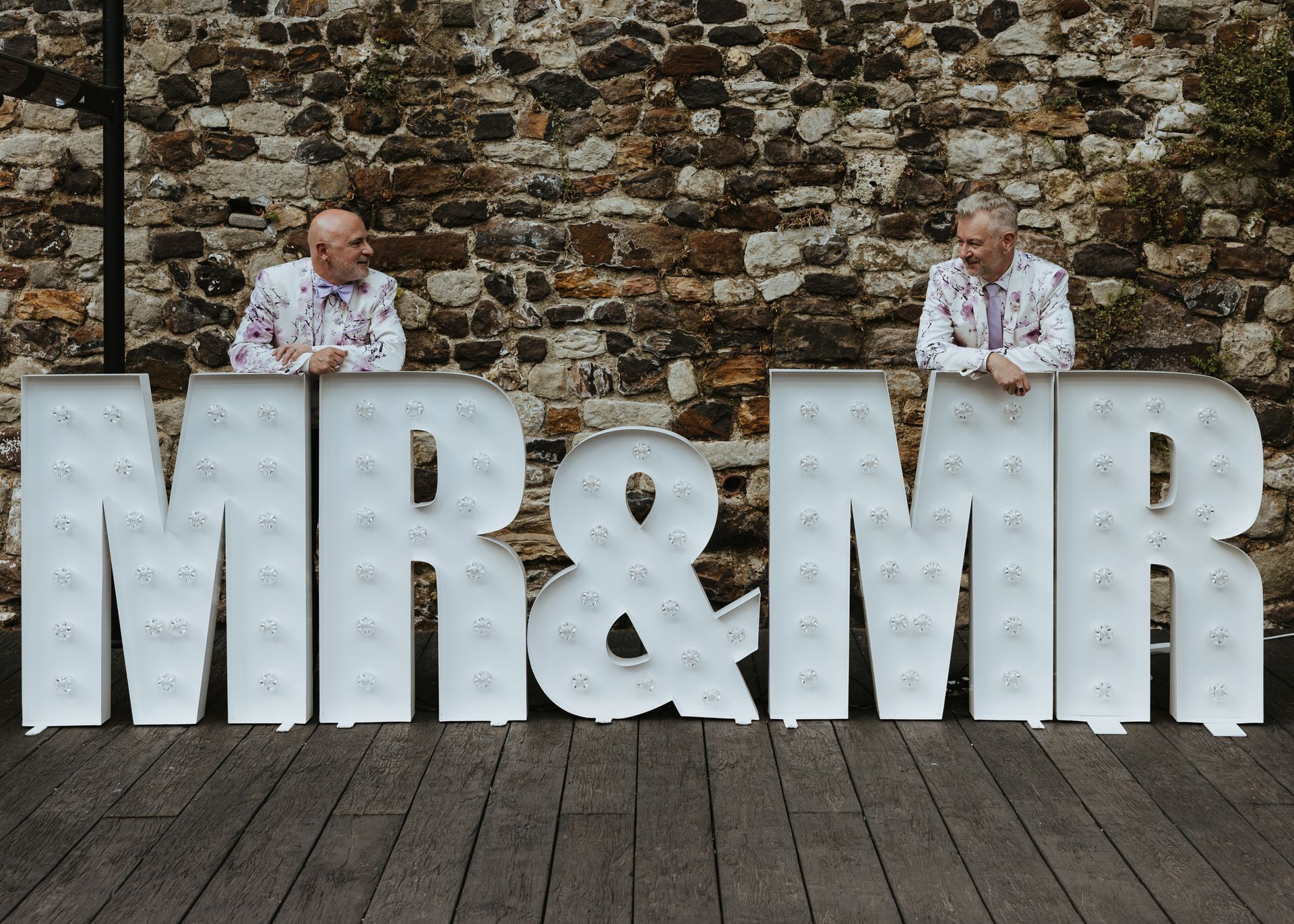 MR and Mr light up signs on the terrace