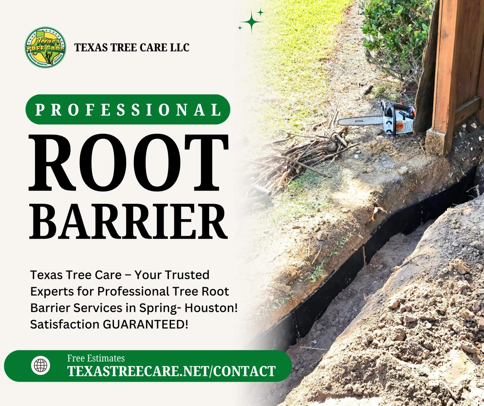 Click Image For A Free Quote Root Barrier in Spring TX | Texas Tree Care