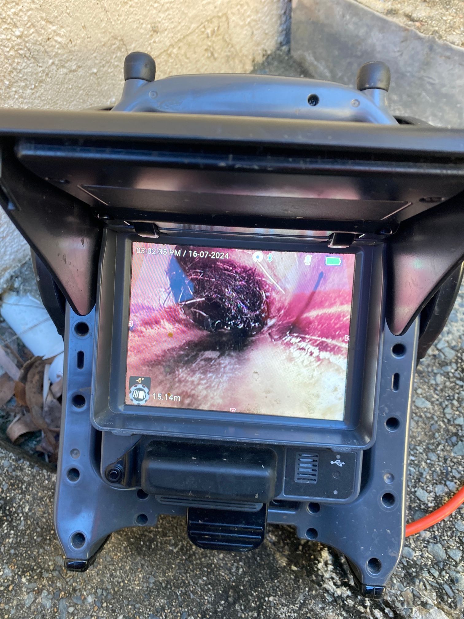 Drain camera inspection showing blocked underground drainage pipework Gold Coast