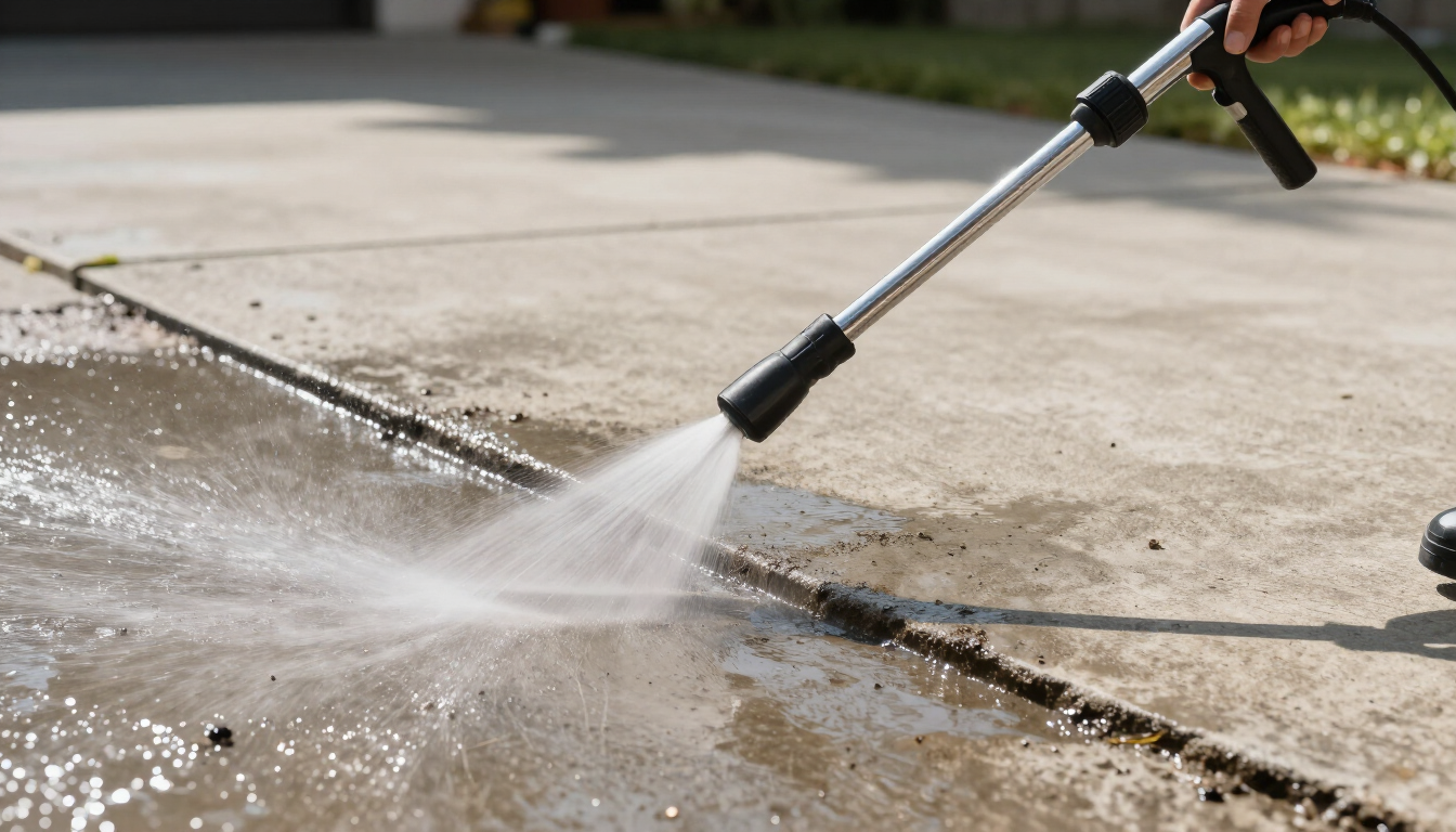 Professional pressure washing in action