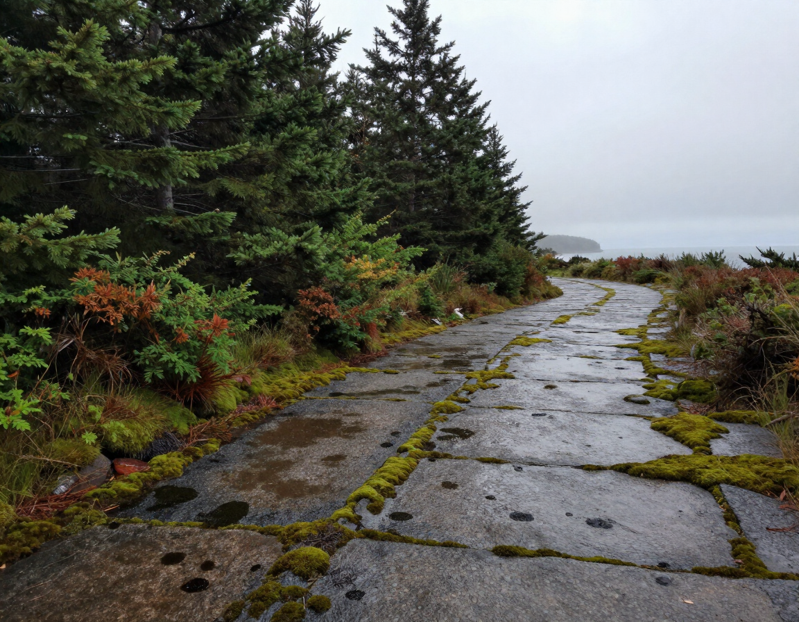 Dirty driveway with moss and algae