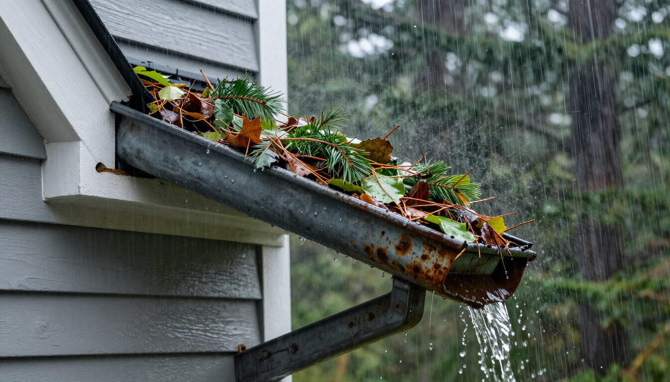 Clogged gutter overflow