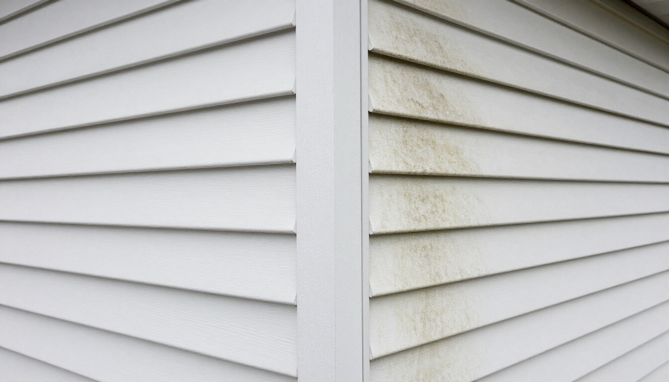 Comparison of clean and dirty vinyl siding