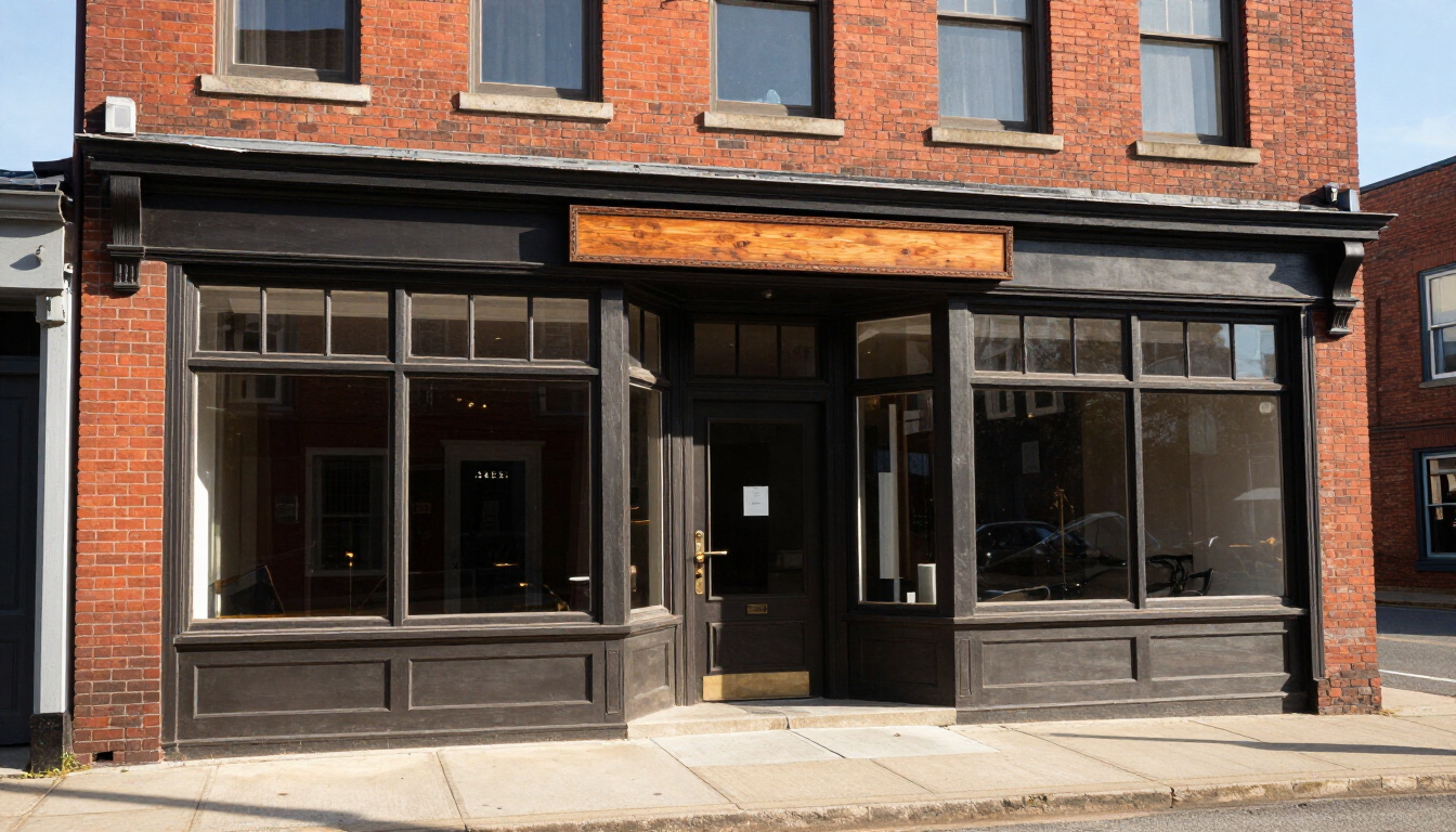 Clean brick commercial building in Belfast Maine showing high curb appeal