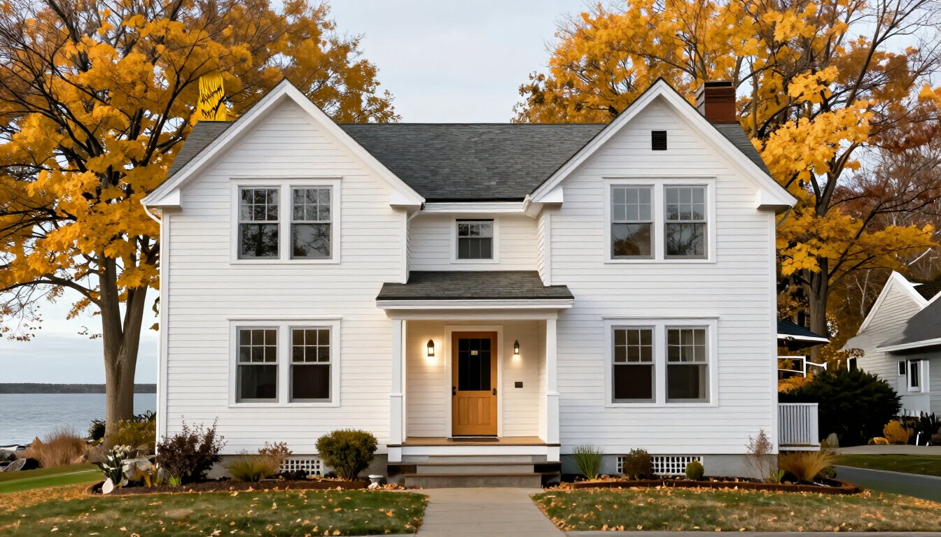 House soft washing a Midcoast Maine home in fall