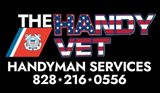 Logo for The Handy Vet handyman services with phone number 828-216-0556 on black background
