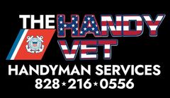 Logo for The Handy Vet handyman services with phone number 828-216-0556 on black background