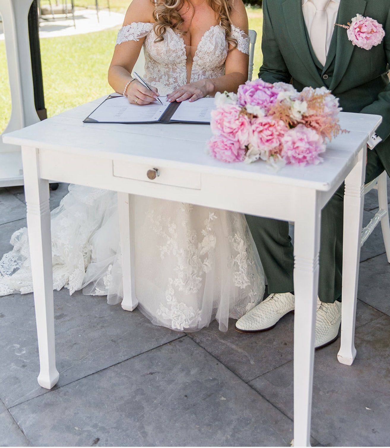 tekentafel, ceremonie, stylingartikelen, bruiloftaankleding