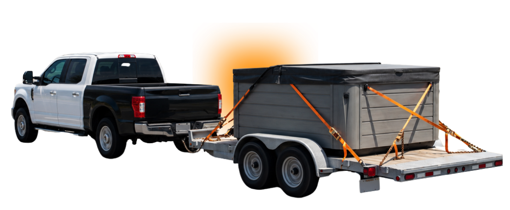 Austin hot tub movers lifting spa with professional moving straps