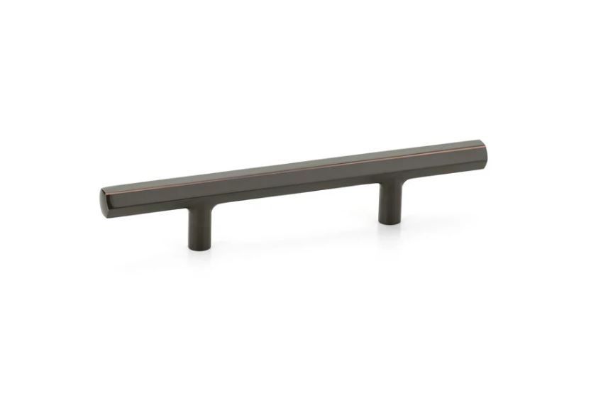 Dark bronze hexagonal drawer pull.