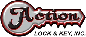 Logo for Action Lock & Key, Inc., shaped like a key with text reading 
