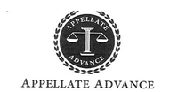 Appellate Advance logo with a laurel wreath, scales of justice, and black text on white background
