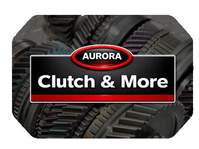 Aurora Clutch & More logo over dark gear wheels background
