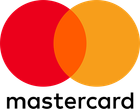 Mastercard logo with overlapping red and orange circles and black wordmark