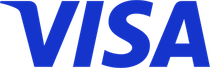 Visa logo in blue italic letters on a white background