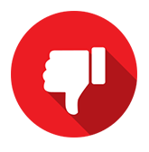 Red thumbs-down icon in a red circle with a long shadow