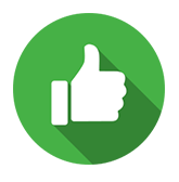 White thumbs-up icon in a green circle with a long shadow